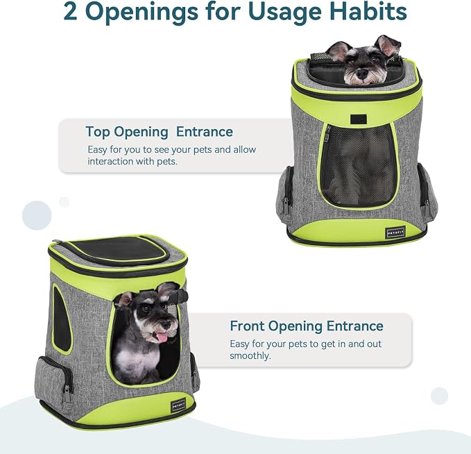Petsfit Pet Backpack Carrier Easy-Fit Dog Travel Backpack Carrier for Hiking Walking Cycling Suitable for Small Medium Dogs Cats and Rabbits up to 22 Pounds, Green | 13.5 x 12.5 x 17.5 in; reinforced frame, 600D Oxford, 4 mesh panels, lockable zippers,...