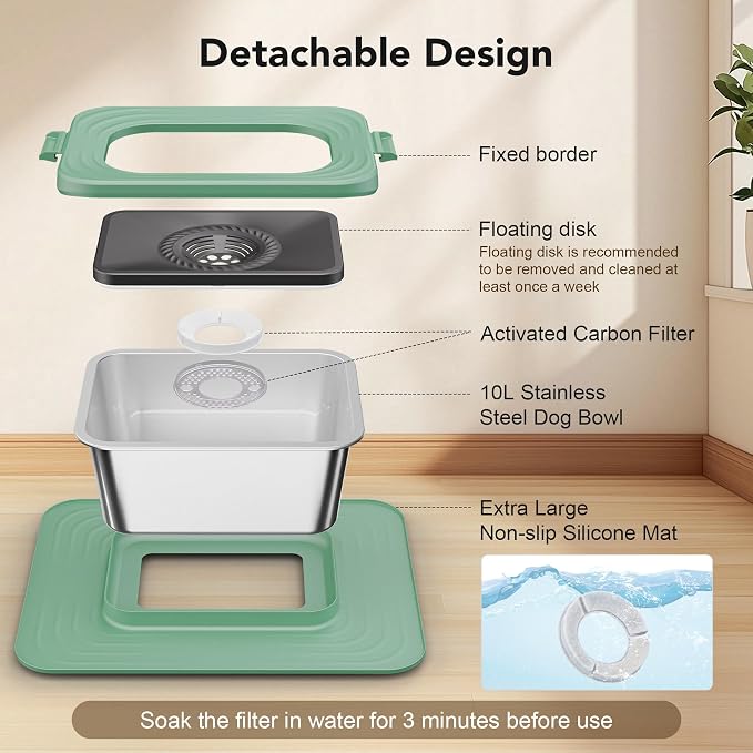 Decflow 10L Stainless Steel Dog Water Bowl, No Spill Anti-Splash Bowls | Slow Drinking for Messy Drinkers, XXl Anti-Skid Silicone Mat,Heavy Duty Pet Bowls for Indoor/Outdoor Use