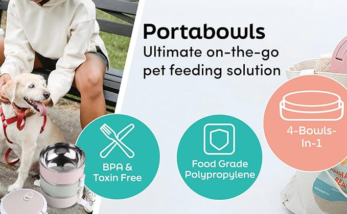 CHICIRIS Travel Dog Bowls, 4-tier portable stainless steel pet food container with handle, for dog and cat feeding, 24oz