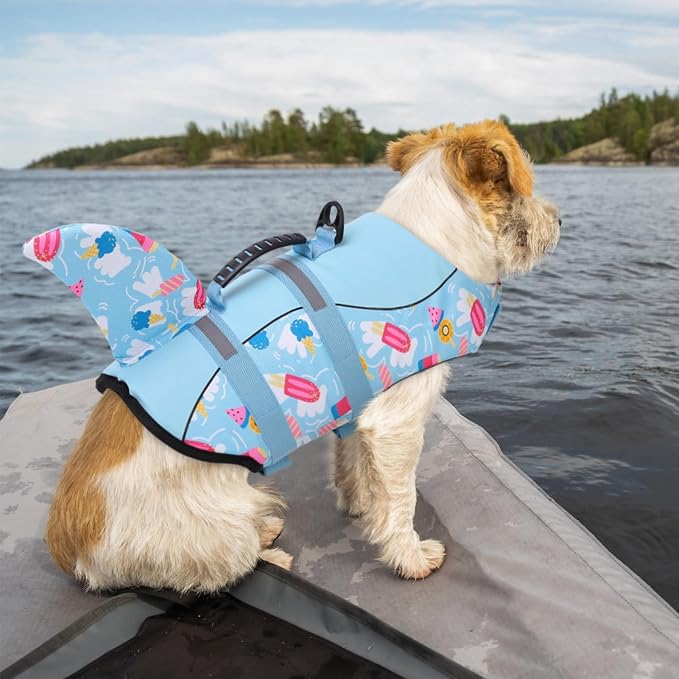 Shark Dog Life Vest for Swimming, Boating, Kayaking, Surfing, Canoeing - High Buoyant Dog Life Jacket, Ripstop High Flotation Swimsuit for Small, Medium, Large Dogs (Blue, Medium)