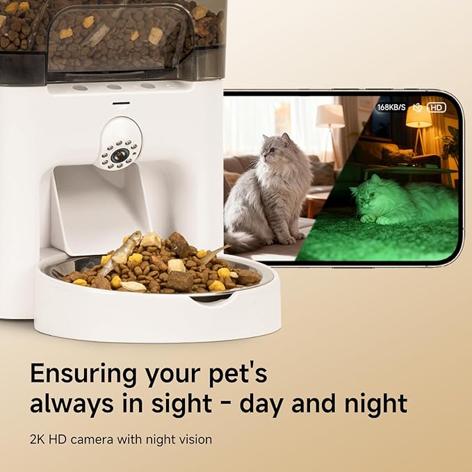 Automatic Cat Feeder with Camera, 5G WiFi Smart APP Control Automatic Dog Feeder, 2k HD Video with Night Vision, 6L Cat Food Dispenser, Remote Monitor, Anti-Clog, 2-Way Audio, Low Food Alert