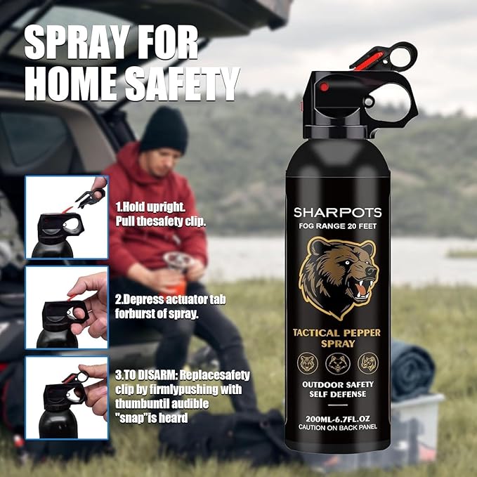 Compact Pepper Spray for Hiking: Maximum Strength Powerful for Camping - Easy Access Outdoor Personal Protection 6.7OZ