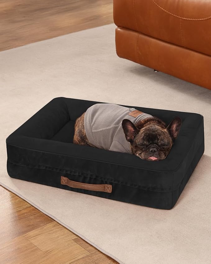 Upvilla Orthopedic Dog Bed, Four-Sided Small Dog Sofa, Washable Cover Black | Removable Waterproof Dog Bed Cover, Egg-Crate Orthopedic Foam, Built-In Carry Handle, Indoor Small Pet Beds, Cat Beds