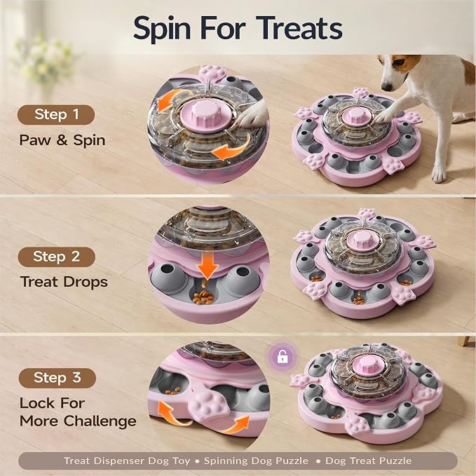 KADTC 3-Level Dog Puzzle Toy, Spin to Release Treat Dispenser, Slow Feeder | LARGE SIZE - Slide, swing, sniff, search: 4 play modes curb boredom, channel energy, build focus, deliver mental stimulation.
