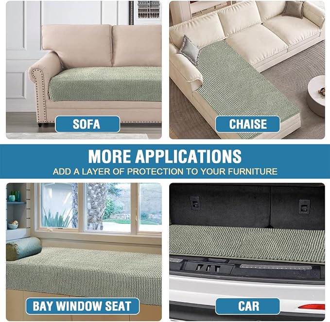 H.VERSAILTEX Plush Chenille Dog Bed Cover Thick Soft Sofa Cover for 3 Cushion Couch Anti Slip Couch Cover Furniture Protector for Dog, Pet, Cat (35" x 82", Sea Foam)