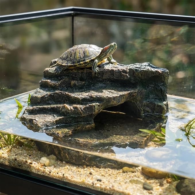 Gecko Tank Acccessories, Turtle Tank Accessories, Perfect Tortoise Hide Fish Tank Decor for Betta, Fish, Snake Hide, Professional Turtle Basking Platform (Medium)