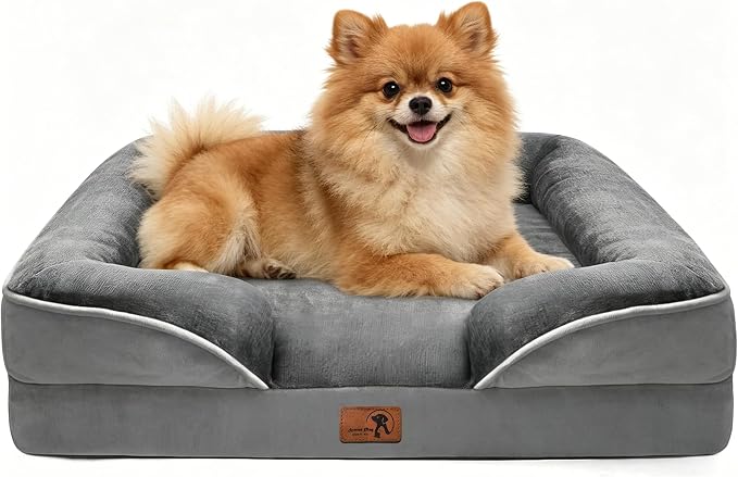 Spotted Play Orthopedic Dog Bed with Sides - Dog Sofa Beds for Small Dogs, Supportive Foam Pet Couch Bed with Washable Removable Cover, Waterproof Lining and Non-Slip Bottom, Grey - S