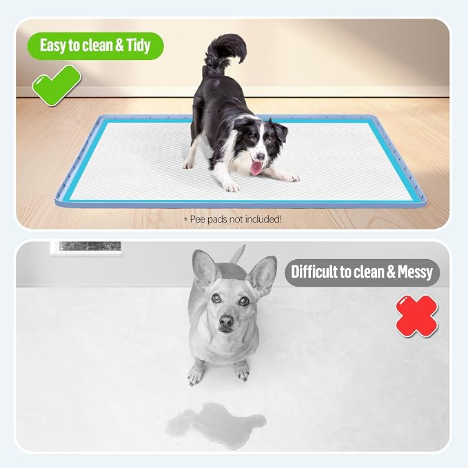Pee Pad Holder for Dogs 34''x22'' Silicone Puppy Pee Pad Tray, Blue | Extra Large Dog Potty Tray Leak-Proof, High Edge, No Spill Training Pads for Floor Protection, No Pee Pads