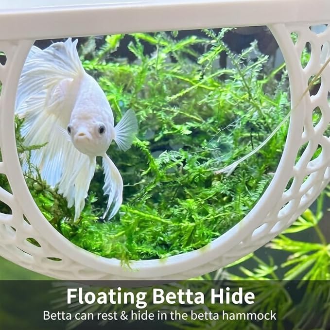 2 PCS Betta Hammock,Bett a Bed, Floating Betta Fish Hammock, 3D Printed Aquarium Decor, Betta Fish Feeder, Safe Resting Spot for Betta, Shrimp and Small Fish(White)