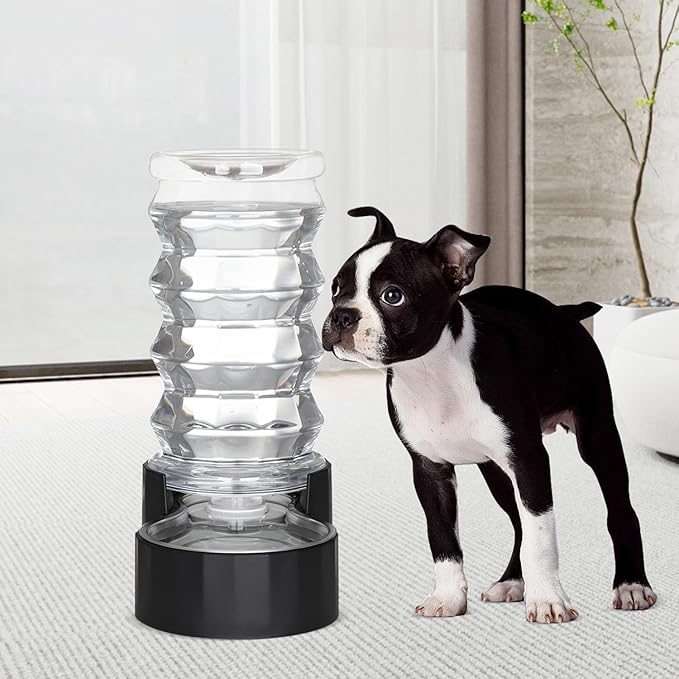 RIZZARI Distributeur d'eau pour chien : 8L à gravité en acier inoxydable noir avec triple filtre - Anti-débordement - Facile à nettoyer - Pour les propriétaires de chiens énergiques - Familles multi-animaux - Jardin - Balcon