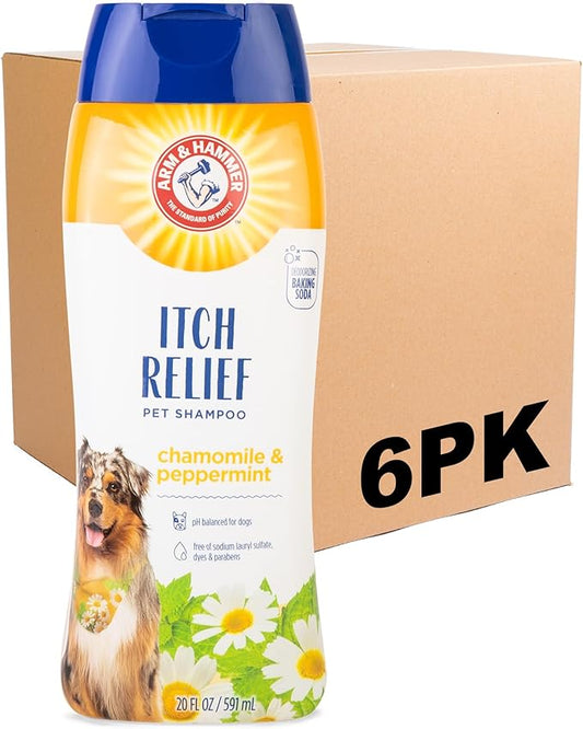Arm & Hammer for Pets Itch Relief Dog Shampoo with Chamomile and Peppermint, Soothes Dry and Itchy Skin, pH Balanced, Free of Sodium Lauryl Sulfate and Parabens, 20 Fl Oz - 6 Pack