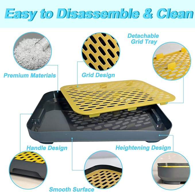 kathson Rabbit Litter Box, Bunny Potty Trainer Tray Guinea Pig Litter Box with Grid, Small Animal Toilet for Bunny Guinea Pigs Ferret Cats Chinchilla (Yellow)