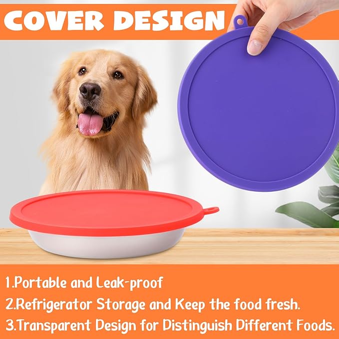 Patelai Stainless Steel Dog Bowls with Silicone Lids for 1.9 Cups Portable Food and Water Dishes for Pets Sealable Containers for 6.3" for Cats & Small Dogs(Red,Purple)