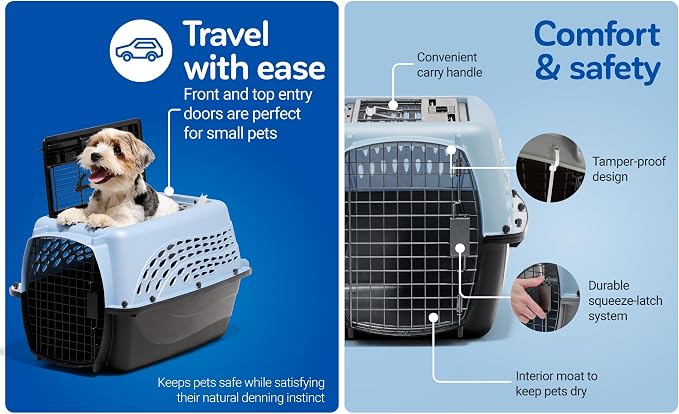 Petmate Dog Crates for Small Dogs & Cat Carriers, Two-Door Plastic Pet Kennel, Top & Front Loading, Made in USA, 24" For Pets Up To 15 lb, Pearl Tan | Plastic pet kennel made in USA, for small pups and kittens, dual entry design, great for travel and v...