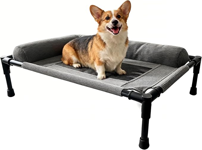 Raised Dog Bed for Small Dogs,Cooling Elevated Bolster Dog Cot,Indoor Outdoor Breathable Mesh Dog Hammock with Metal Frame,Dog Sofa Camping Dog Bed (31.5" L x 23.62" W x 6.69" H)