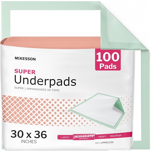 McKesson Super Underpads, Moderate Absorbency, 30 x 36 in, 100 ct | Disposable Chux Pads for Adults, Elderly, and Baby, Pee Pads, Adult Incontinence Bed Pads