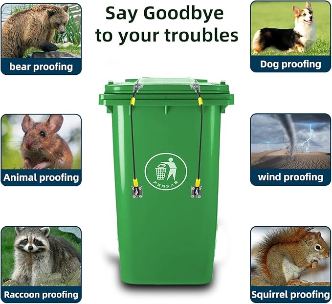 2 Pcs Trash Can Lid Lock for Animal, Bear Proof Trash Can Locks, Universal Outdoor Heavy Duty Garbage Can Lock for Raccoon, Easy to Install