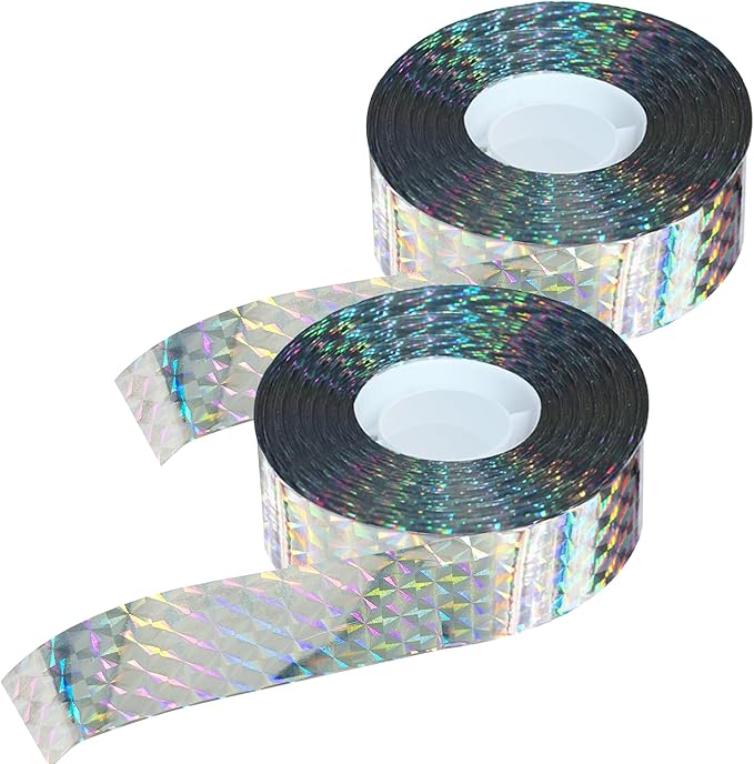 Bird Scare Reflective Tape, 500 Feet (2 Rolls), Double-Sided Reflective, for Repelling Sparrows and Woodpeckers, Suitable for Outdoor Use in Homes, Gardens, Farms, Orchards,Outdoor