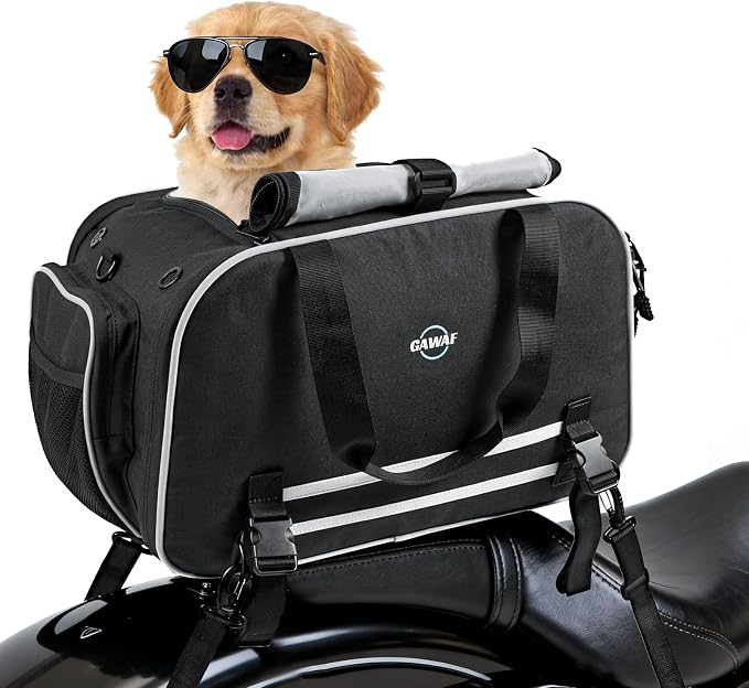 Motorcycle Dog Carrier, Expandable Airline Approved Pet Carrier with Stable Frame, Collapsible Soft-Sided Travel Puppy Shoulder Bag for Small Cats and Dogs Under 17 lbs