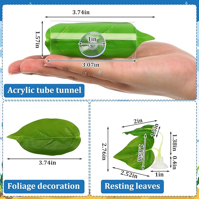 Kathfly 18 Pcs Aquarium Decorations Rock Set 4 Hideaway Rock Cave 2 Betta Fish Leaf Pad 1 Acrylic Tube Tunnel 11 Artificial Seaweed for Aquatic Pets to Breed Play and Rest Betta Shrimp Habitat
