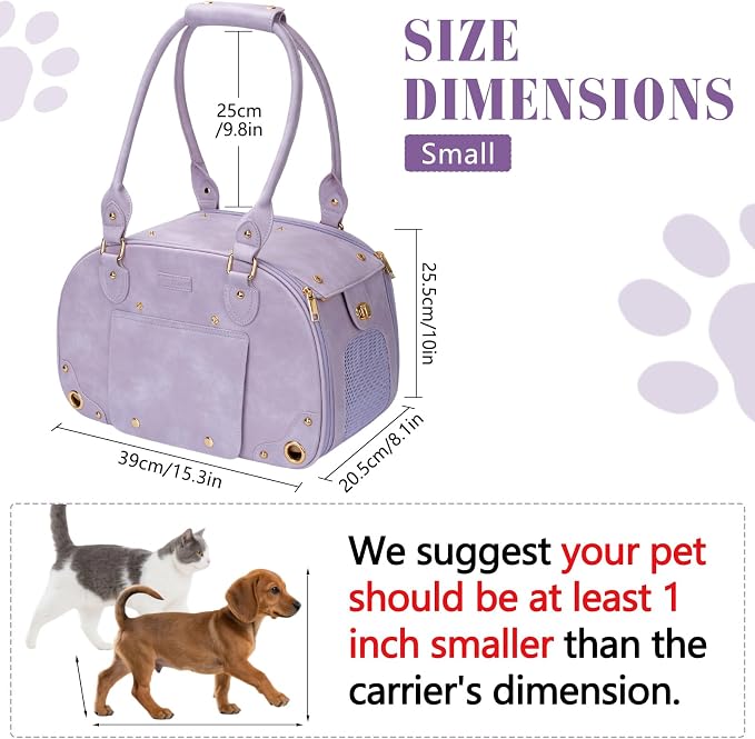 Dog Carrier Purse, Pet Bag, Waterproof Premium Leather Pet Travel Portable Bags for Cat and Small Dog Home & Outdoor Small Purple