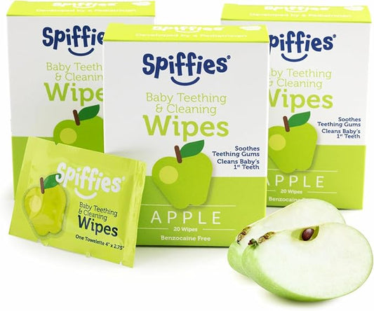 Baby Teeth Wipes - Apple Flavor, Xylitol-Enriched Baby Gum Cleaner & Dental Wipes for Teething Relief and Teeth Cleaning - Safe for Infants & Toddlers, 20 Count (Pack of 3)
