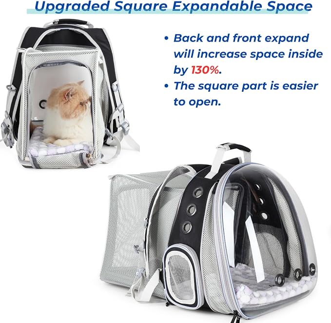 Expandable Cat Backpack Carrier for Large Cats & Small Dogs - Airline Approved Pet Bubble Backpack with Dual-Side Expansion, Perfect for Travel, Hiking & Outdoor Adventures, Up to 16lbs
