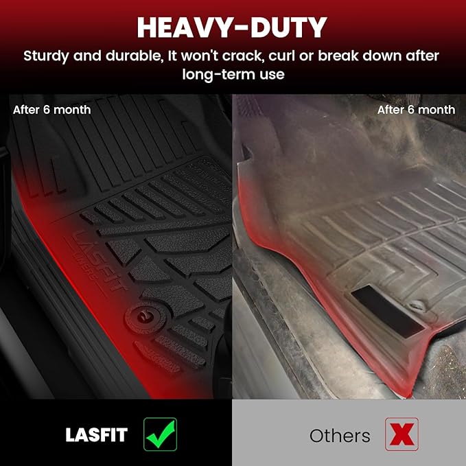 LASFIT Floor Mats for Chevy Silverado/GMC Sierra Extended Cab 1500 2500/2500HD 1999-2007, 3500HD 2001-2007(2007 Fit Classic Body Only), All Weather TPE Custom Fit Floor Mats for Cars, 1st & 2nd Row