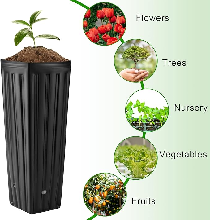 Nuenen 300 Pcs Tall Pot Plastic Deep Plant Nursery Pots Black Seedling Flower Plant Container with Drainage Holes for Indoor Outdoor Gardening (11.8" H X 3.9" W)