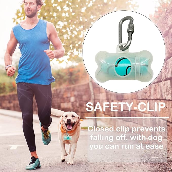 YUCHIYA Dog Poop Pickup Bags Holder Dispenser with Scented Doggy Waste Bags and Carabiner with Safety Lock Plus Hook and Loop Fastener Never Loose on Leash Lead Again (1 Holder 15 Bags, Clear)