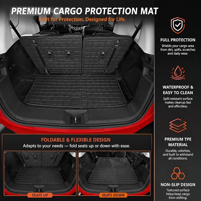 Cargo Mat for 2023 2024 2025 2026 Honda Pilot All Weather TPE Trunk Mat Cargo Liner Back Seat Cover for Pilot Car Accessories (2-in-1 Trunk Liner)