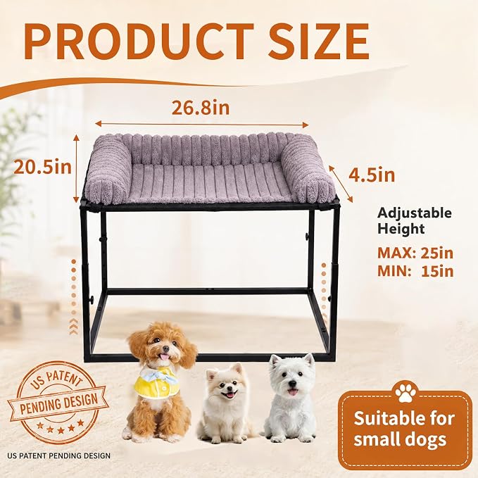 Adjustable Bedside Dog Bed for Small Dogs | Elevated Co-Sleeper Dog Bed with Metal Frame, Thick Supportive Cushion Mattress & Washable Cover, Dog Bedside Sleeper