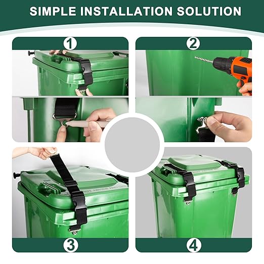 Trash Can Locks for Animal- Bear Raccoon Dog Proof Garbage Bin Lock-Adjustable Length - Easy to Install, Long Lasting Strap Lid Garbage Can Lock for Out Door Garbage Can - 2PCS