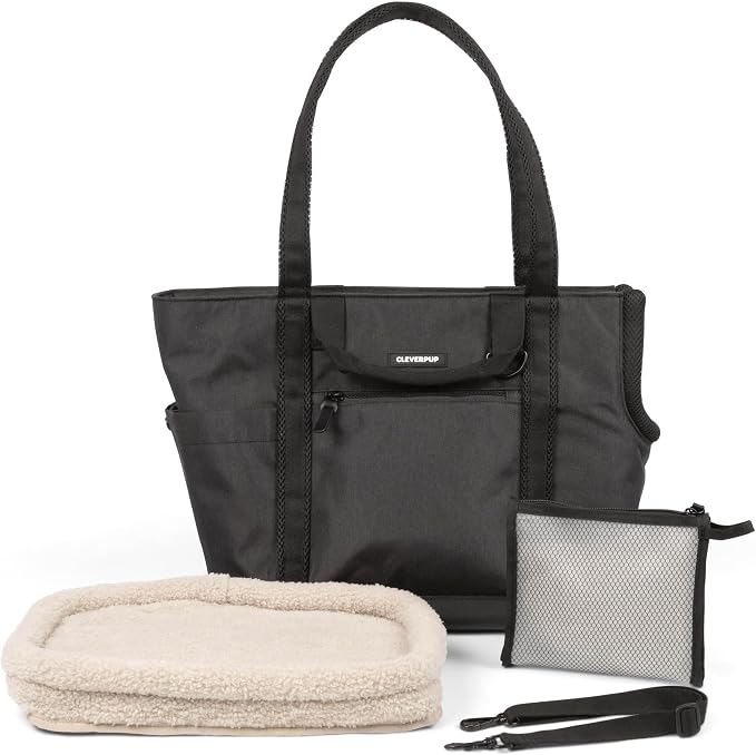 Transit Tote Dog Carrier for Small/Medium Dogs 8-20 lbs, 19x12x9 Soft-Sided 4-Pc Set with Waterproof Base, Plush Insert, Food Pouch, Mesh Head Opening - Medium, Graphite