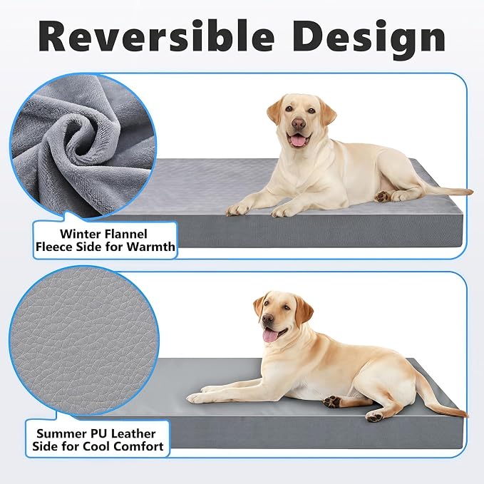 Backseat Dog Bed, Dog Bed for Car Back Seat, 4in Orthopedic Egg Crate Foam Pet Bed with Reversible Plush & Faux Leather for Backseat Extender – Waterproof, Stable Fit, Washable (55"x26.5", Gray)