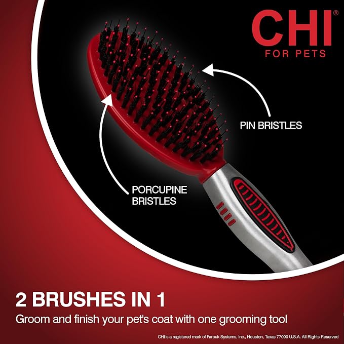 CHI for Dogs Porcupine Pin and Bristle Dog Grooming Brush Detangling and Smoothing Brush for Short Medium and Long Dog Coats Helps Remove Loose Hair and Light Tangles Ergonomic Soft Grip | Detangling and smoothing formula, removes loose hair and light ...