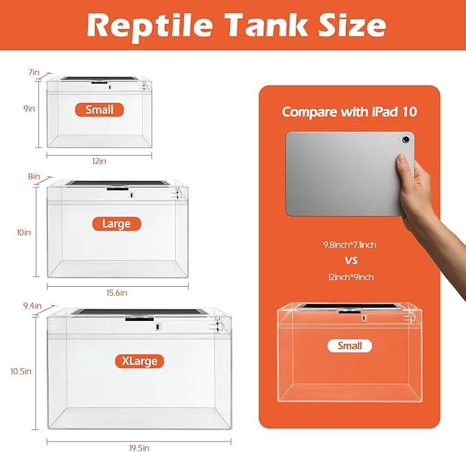 AZV Reptile Terrarium Starter Kit,8 Piece Small Reptile Tank with Escape-Proof Locks,Mesh Top,Multi-Vent Compatible Habitat,Durable Clear PC,Easy-Clean Waterproof Base for Geckos,Frogs,Spiders XLarge