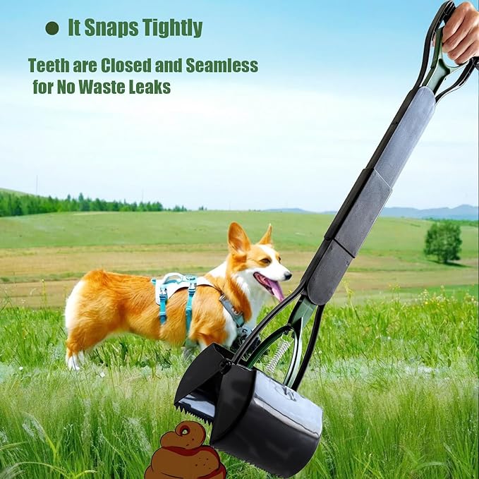 32'' Pooper Scooper for Large Small Dogs Heavy Duty, Long Handle Poop Scoop for Yard, Grass, Gravel, Dog Poop Grabber with High Strength Material and Durable Spring（Dark Green）