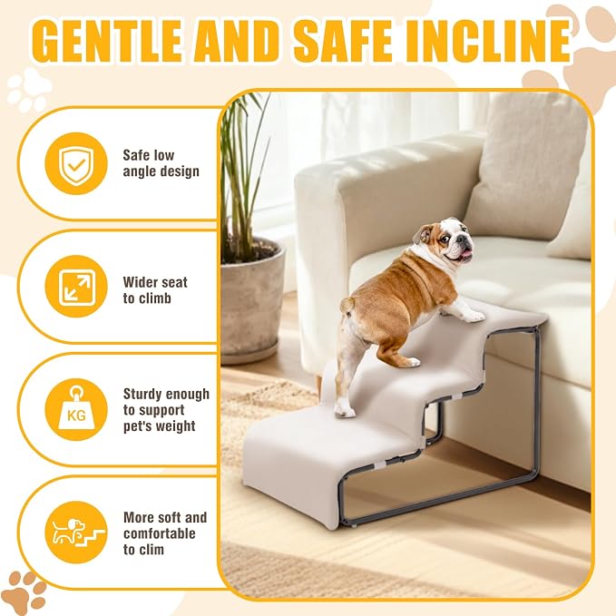 Dog Steps with Beside Pet Bed Set for Bed Window Sofa Dog Window Perch with Stairs for Small Pets Pet Steps and Window Perch with Sturdy Metal Frame and Soft Cushion for Small Dogs (with Pet Bed)