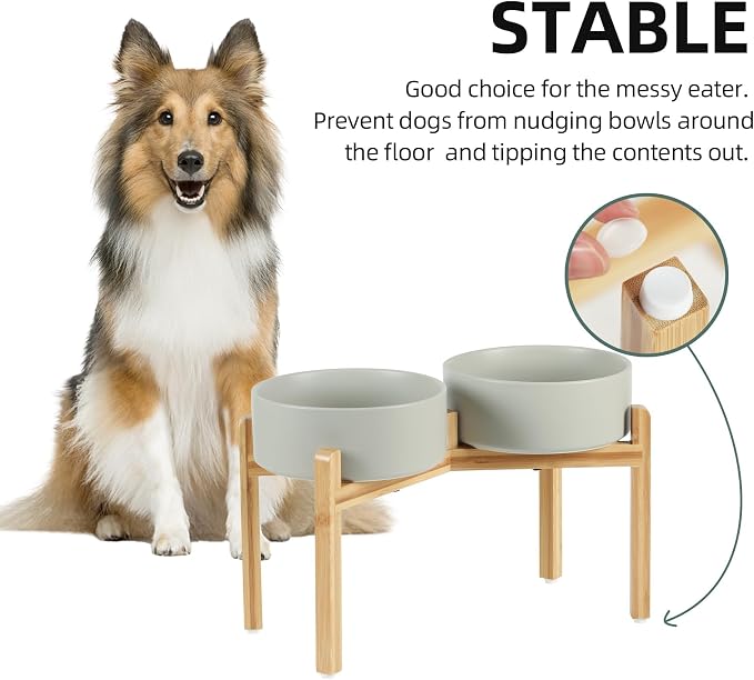 Havniva Dog Bowls Elevated, Ceramic Dog Food and Water Bowl Set | 8.3” Raised Dog Food Bowl, Elevated Dog Bowls with Bamboo Stand, Non-Slip Dog Water Bowl for Large Dog, Large Capacity