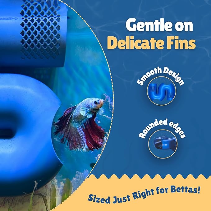 Betta Fish Tunnel Hideout Blue | Aquarium Cave & Tunnel Decor for Betta Fish, Shrimp & Small Fish | Fish Tank Decoration, Betta Tank Accessory & Enrichment Toy