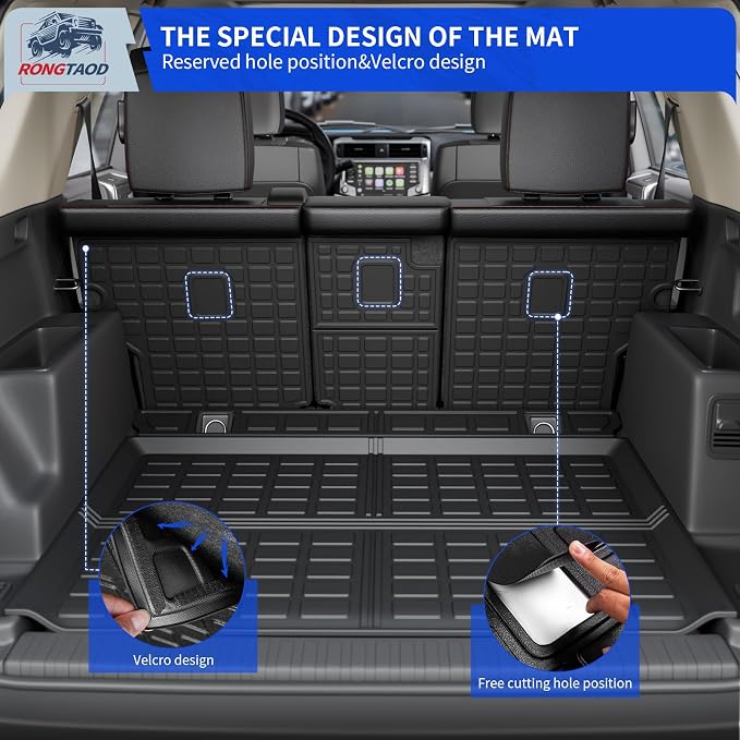 Rongtaod Floor Mats Compatible with 2013-2024 Toyota 4Runner 5 Seats Trunk Mat Cargo Mat Cargo Liner Back Seat Cover Protector 2023 4 Runner Accessories (Set of 8 Mats,Fit Without Sliding Tray)