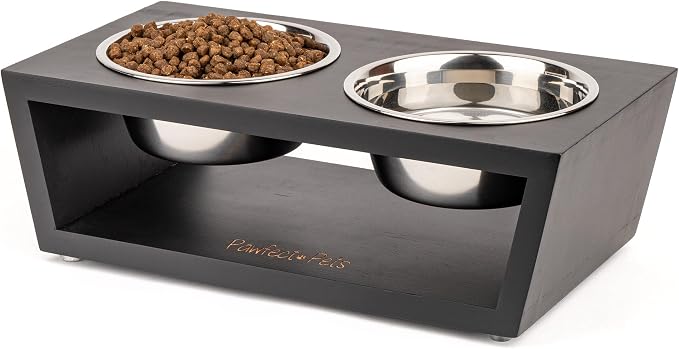 4" Tall Elevated Dog Bowls for Small Dogs, Food and Water Bowl Set by Pawfect Pets (Black)