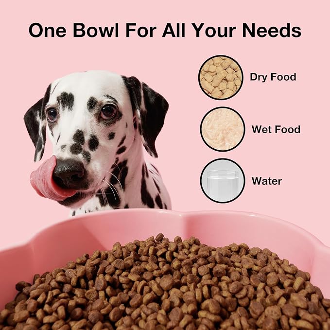 VETRESKA Elevated Dog Bowls Large Breed, 40 oz Ceramic Raised Dog Bowl | Flower-Shaped Food Water Bowl with Bamboo Stand, Feeding Dish Bowls for Medium/Large Dogs and Cats