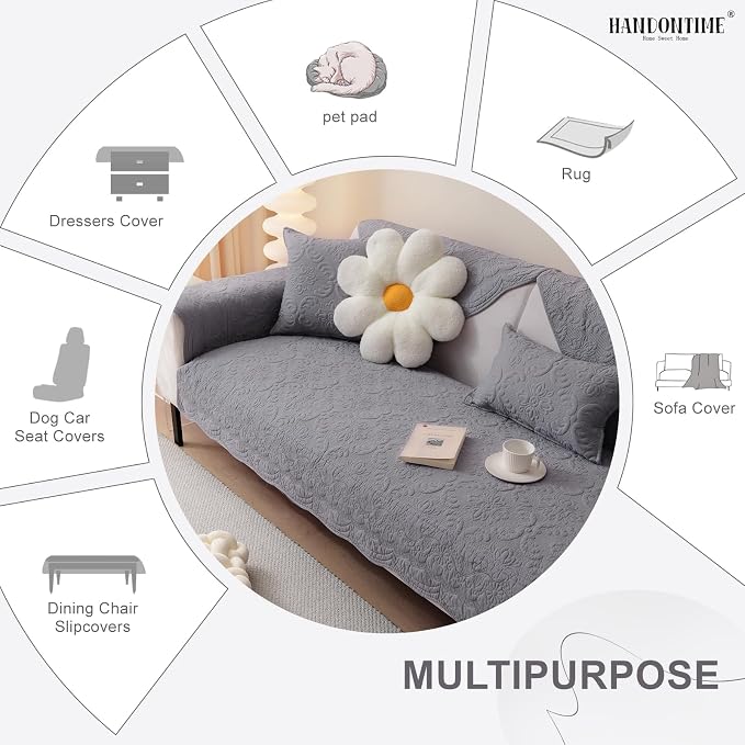 HANDONTIME Soft Cotton Sofa Cover Pet Friendly, Embroidery Elegant Pet Couch Cover, Jacquard Dog Couch Protector Washable for Sectional, Anti-Slip Dog Furniture Protector (Dusty Purple, 35.4" x94.5")