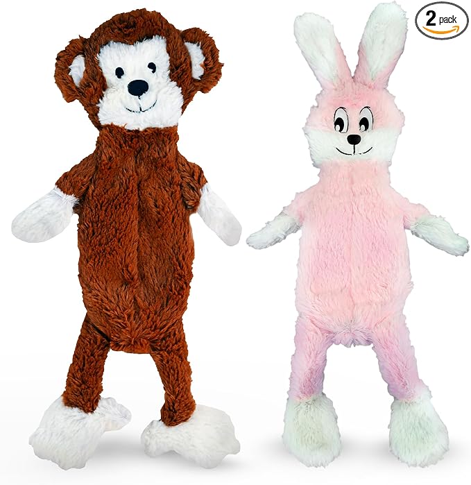 FGA MARKETPLACE Monkey-Pink Rabbit Flat NO Stuffing NO Squeak Plush Dog Toy, Funny Style Will Entertain Your Pet for Hours, Recommended for Small and Medium Dog 21 INCH Long