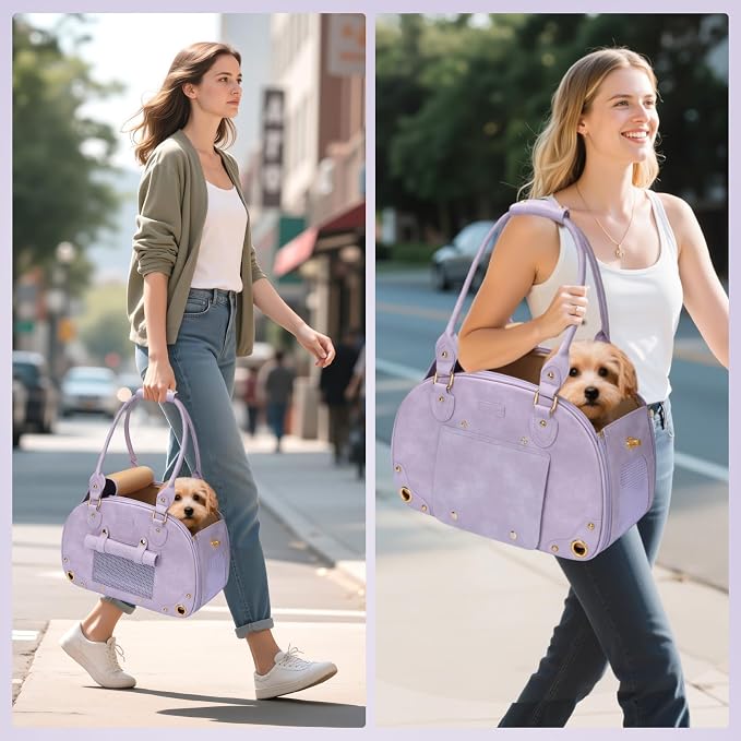 Dog Carrier Purse, Pet Bag, Waterproof Premium Leather Pet Travel Portable Bags for Cat and Small Dog Home & Outdoor Small Purple