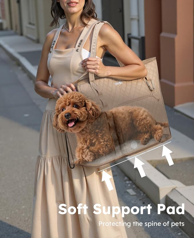 Pecute Dog Purse Carrier, Dog Carrier with Pockets for Small Dogs,XL,Khaki | Breathable,Foldable,Large Pocket,Built-in safety Rope,Machine washable,Under 13 Lbs