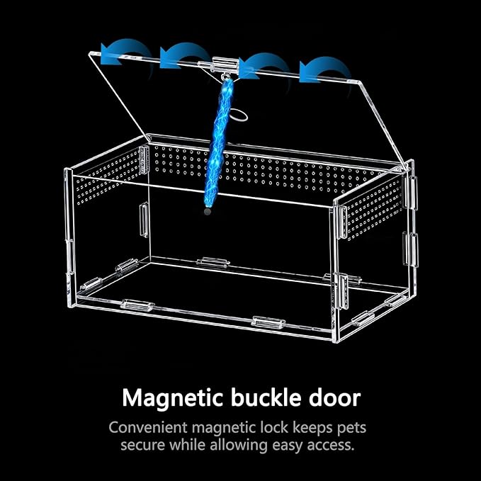 Acrylic Jumping Spider Enclosure, Small Reptile Insect Terrarium, Spider Tank with Magnetic Door & All-Side Vent, Pre-Assembled Habitat for Spiderling, Mantis, Tarantula, Snail 4.7" * 4.7" * 7.8"