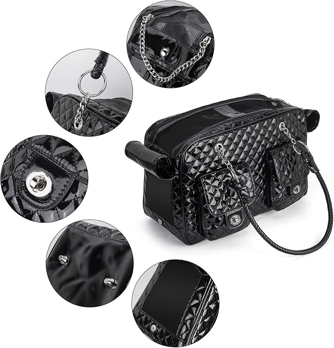 Fashion Pet Carrier Dogs Cat Small Animals Purse Bag, Leather Pet Carriers Dog Puppy Kitten Tote Travel Handbag TSA Airline-Approved